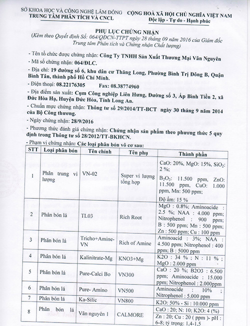 Phụ lục chứng nhận