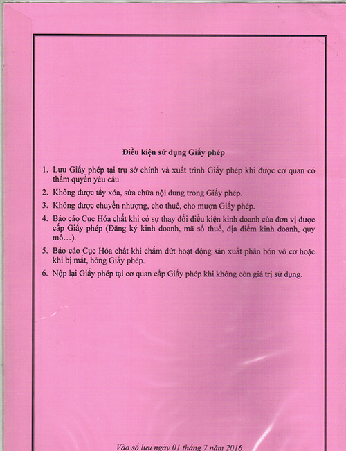 Giấy phép sản xuất phân bón vô cơ