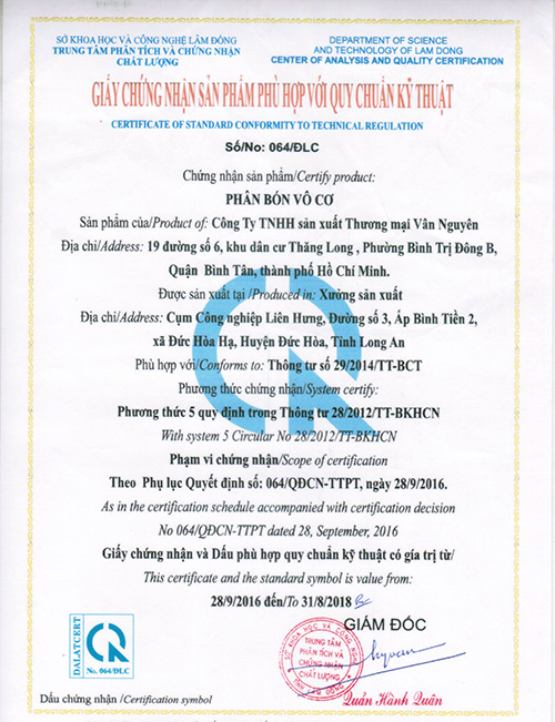 Giấy chứng nhận sản phẩm phù hợp với quy chuẩn kỹ thuật